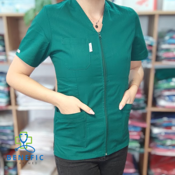 Bluza in V cu fermoar Lotus 1, Verde inchis
