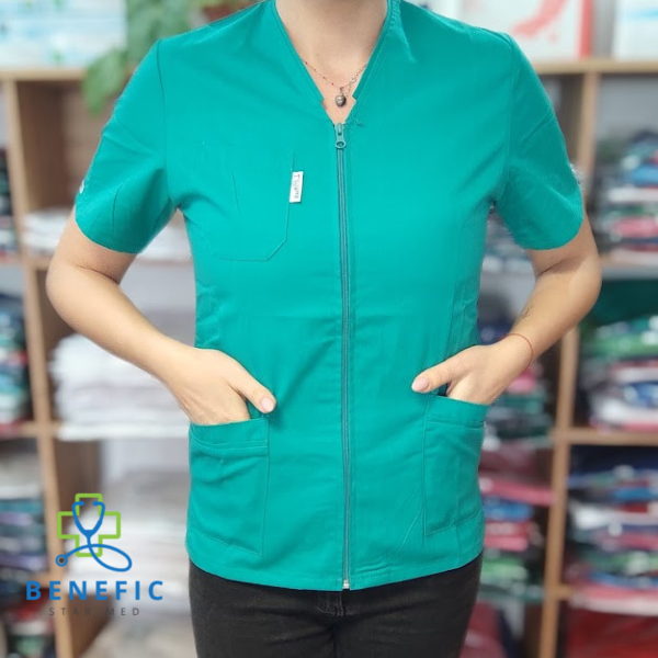Bluza in V cu fermoar Lotus 1, Verde chirurgical