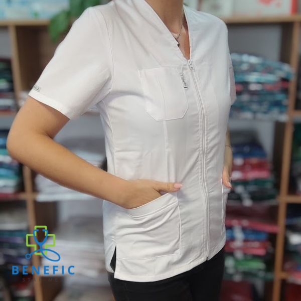 Bluza in V cu fermoar Lotus 1, Alb