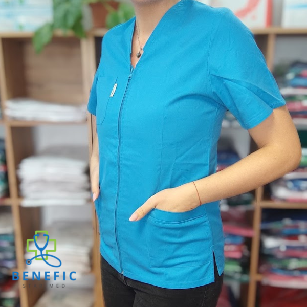 Bluza in V cu fermoar Lotus 1, Albastru deschis