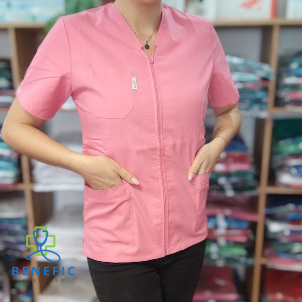 Bluza in V cu fermoar Lotus 1, Roz prafuit