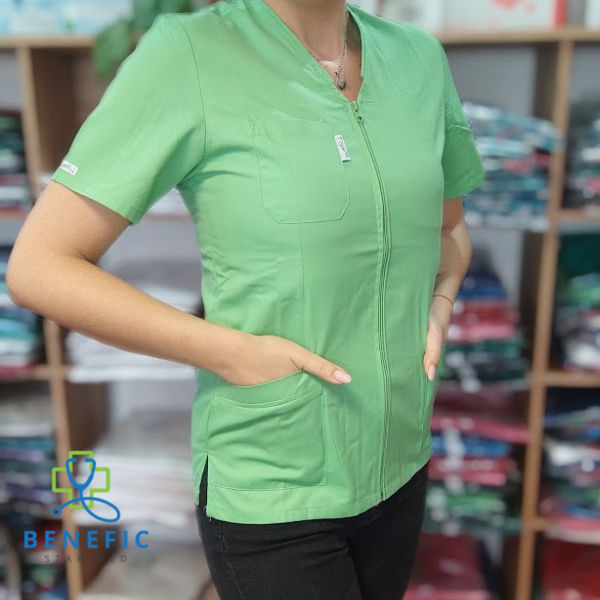 Bluza in V cu fermoar Lotus 1, Verde island