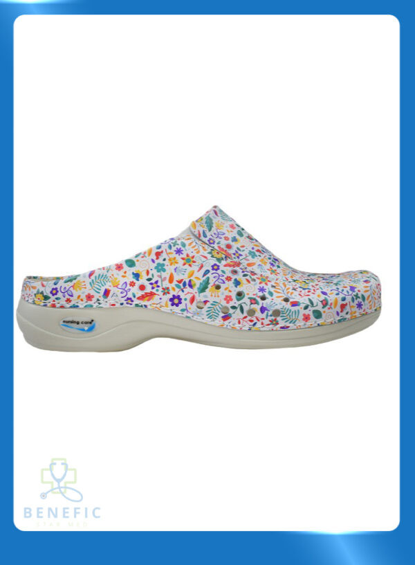 Saboti medicali din piele naturala, lavabili, Nursingcare Wash'Go Berlin-WG4AF65, Flowers 02