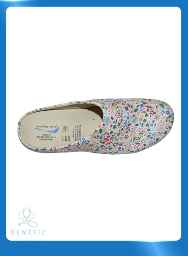Saboti medicali din piele naturala, lavabili, Nursingcare Wash'Go Berlin-WG4AF65, Flowers 02